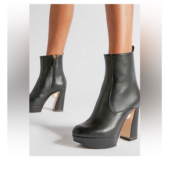 Nicholas Kirkwood Annabel Black Leather Pearl Platform Boots 38 - Picture 2 of 11
